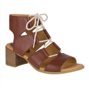 Sperry Top Sider Vivienne Lia Leather Sandals Lace Up Block Heel Size 7